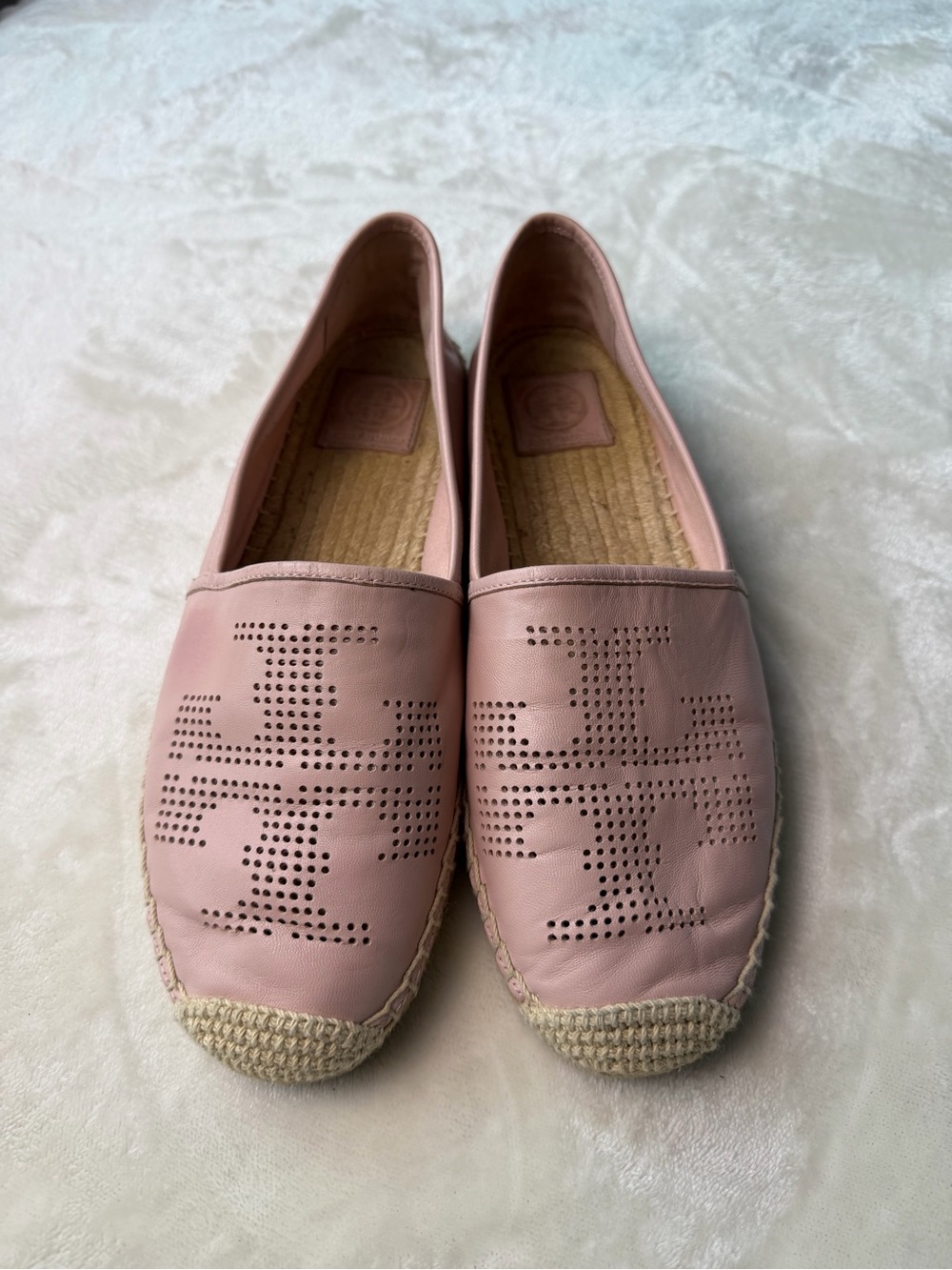 Tory Burch Perforated Double T Logo Leather Espadrilles